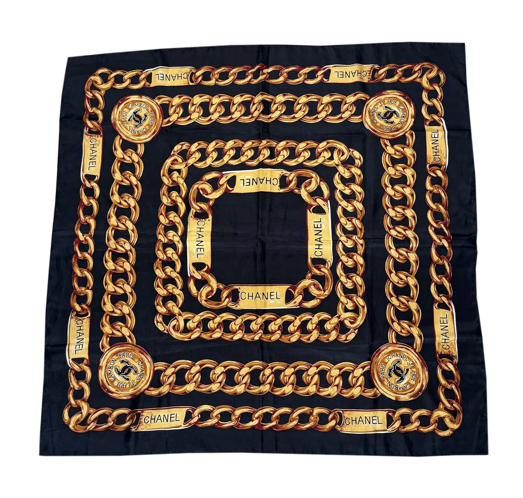 Vintage CHANEL CHAIN SCARF シャネル　スカーフ Bootleg+Chain+Print+Chanel+